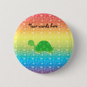 Macaron Rond 5 Cm Tortue de bébé de coeurs d'arc-en-ciel