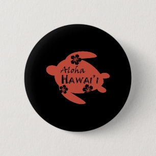 Macaron Rond 5 Cm Tortue de mer Aloha Hawaii Hibiscus Orange Graphic