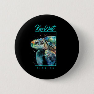 Macaron Rond 5 Cm Tortue de mer aquarelle souvenir Key West Floride