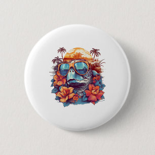 Macaron Rond 5 Cm Tortue de mer avec des lunettes de soleil à la pla