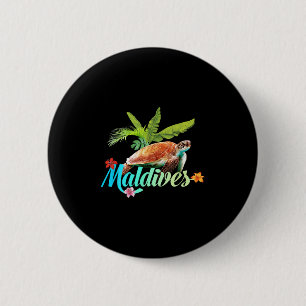 Macaron Rond 5 Cm Tortue de mer des Maldives Hibiscus île Cadeau pla