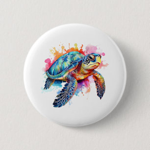 Macaron Rond 5 Cm Tortue de mer en aquarelle colorée