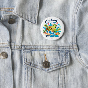 Macaron Rond 5 Cm Tortue de mer mignonne embrassant le design océani