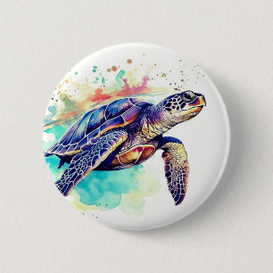 Macaron Rond 5 Cm Tortue de mer Peinture d'aquarelle de natation