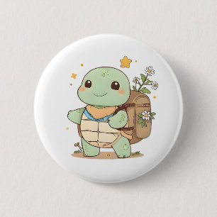 Macaron Rond 5 Cm Tortue de voyage mignonne aventureuse design Kawai