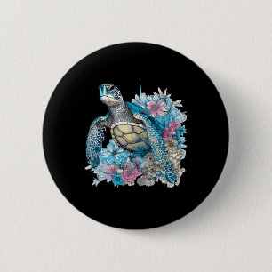 Macaron Rond 5 Cm Tortue Fleur sauvage Amoureux des animaux Tortue