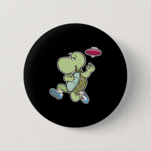 Macaron Rond 5 Cm tortue jouant au frisbee