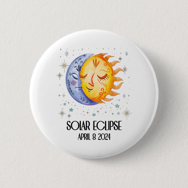 Macaron Rond 5 Cm Total Éclipse Solaire 2024 Mignons Éclipse Solaire (Devant)