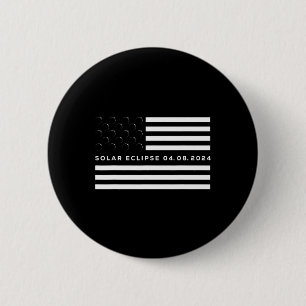 Macaron Rond 5 Cm Total Solar Eclipse US American Flag 04.08.2024 À