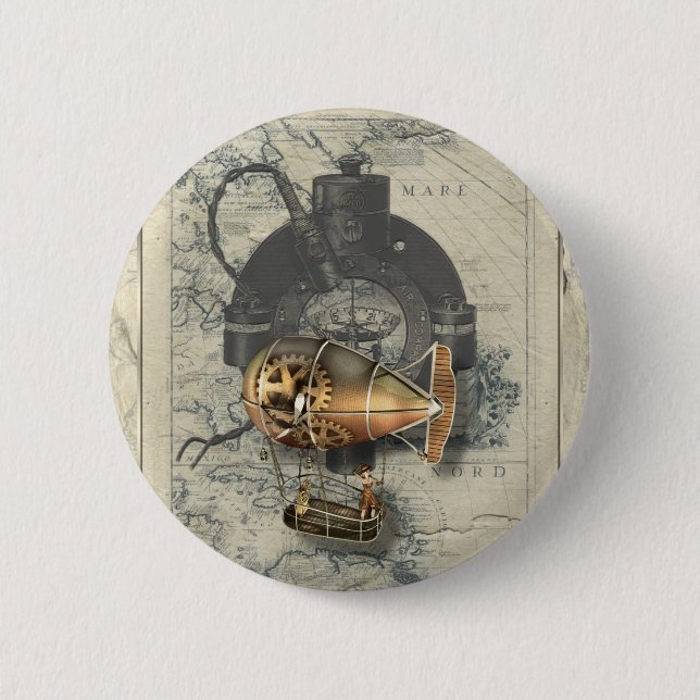 Macaron Rond 5 Cm Tour de dirigeable de Steampunk (Devant)