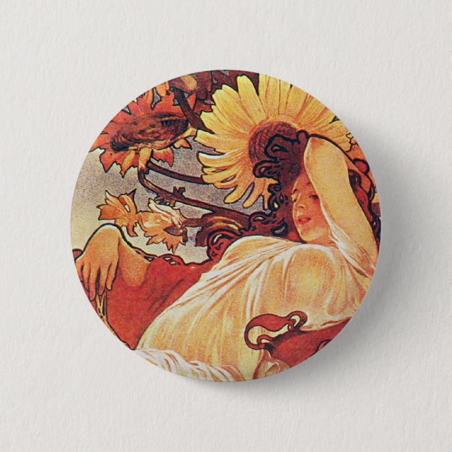 Macaron Rond 5 Cm Tournesol Alphonse Mucha (Devant)