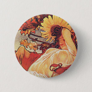 Macaron Rond 5 Cm Tournesol Alphonse Mucha