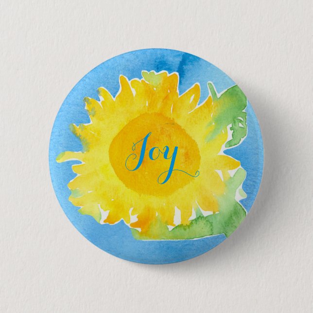 Macaron Rond 5 Cm Tournesol aquarelle peinture Joyful bleu (Devant)