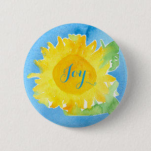 Macaron Rond 5 Cm Tournesol aquarelle peinture Joyful bleu