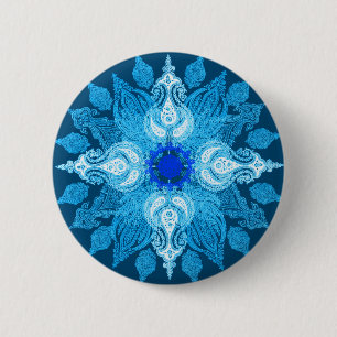 Macaron Rond 5 Cm Tournesol bleu de Paisley d'aqua
