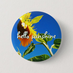 Macaron Rond 5 Cm Tournesol Jaune Photo Hello Sunshine Script Bold
