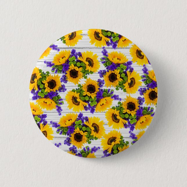 Macaron Rond 5 Cm Tournesol jaune pourpre en bois blanc rustique de (Devant)