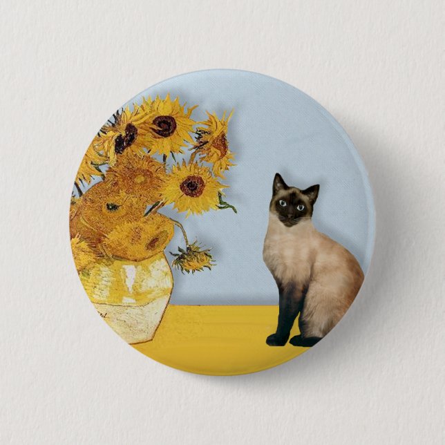 Macaron Rond 5 Cm Tournesol - Seal Point chat siamois (Devant)