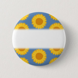 Macaron Rond 5 Cm Tournesols sur le bleu. Modèle floral