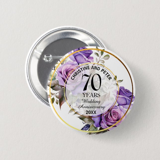 Macaron Rond 5 Cm Tout Mariage (70) Gold Frame Roses Anniversaire (Devant & derrière)