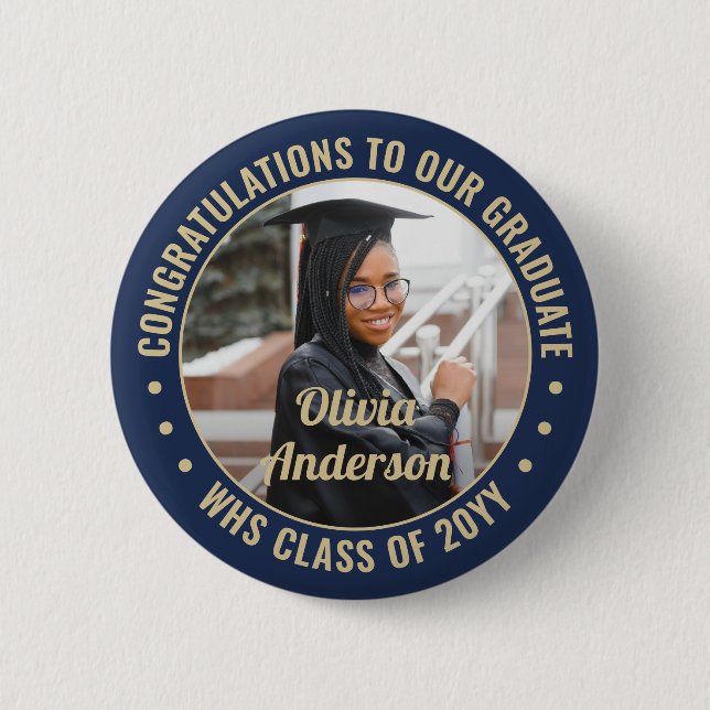 Macaron Rond 5 Cm Tout Texte Graduation Photo Félicitations Marine B (Devant)