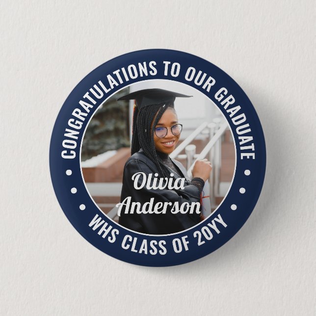 Macaron Rond 5 Cm Tout Texte Graduation Photo Félicitations Marine B (Devant)