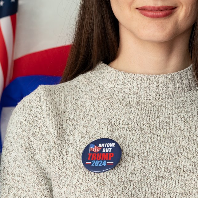 Macaron Rond 5 Cm Toute personne sauf Trump 2024 Bleu politique drôl (Créateur téléchargé)