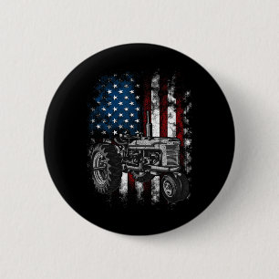 Macaron Rond 5 Cm Tracteur Patriotique Drapeau Américain Tracteur Fe