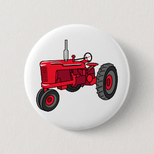 Macaron Rond 5 Cm Tracteur rouge vintage