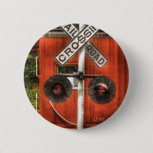 Macaron Rond 5 Cm Train - croisement de chemin de fer