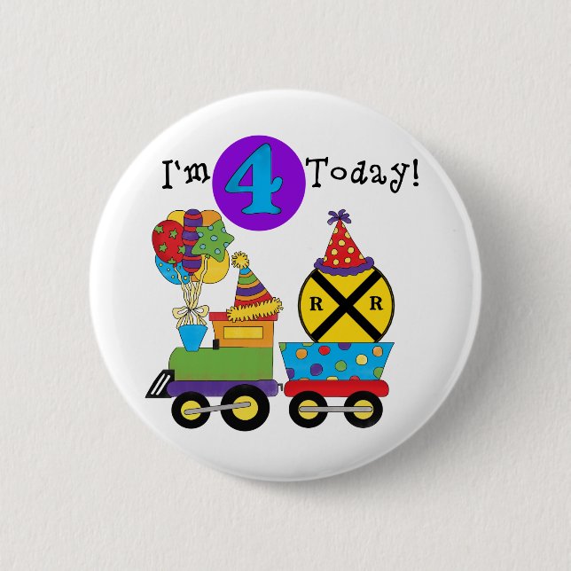 Macaron Rond 5 Cm Train d'anniversaire 4e Anniversaire Tshirts et ca (Devant)