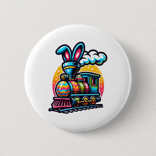 Macaron Rond 5 Cm Train de Lapin Chemin de Fer Œuf de Pâques Enfants