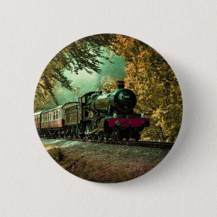 Macaron Rond 5 Cm Train Locomotive Retro Vintage Fall Leaves