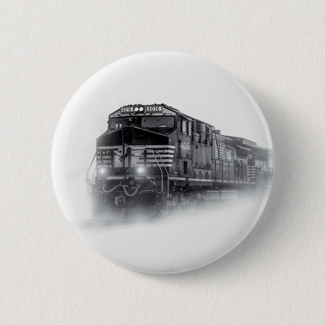 Macaron Rond 5 Cm Trains de train noir et blanc (Devant)