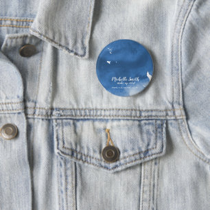 Macaron Rond 5 Cm trait de brosse Abstrait couleur bleu aquarelle