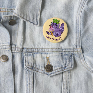 Macaron Rond 5 Cm Traitez-vous, Raccoon pourpre avec Icecream