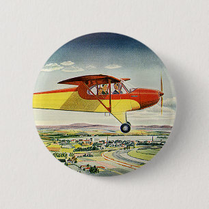 Macaron Rond 5 Cm Transport vintage Avion au-dessus des champs agric