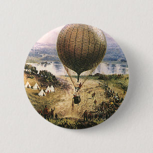 Macaron Rond 5 Cm Transport vintage, dirigeables en montgolfière