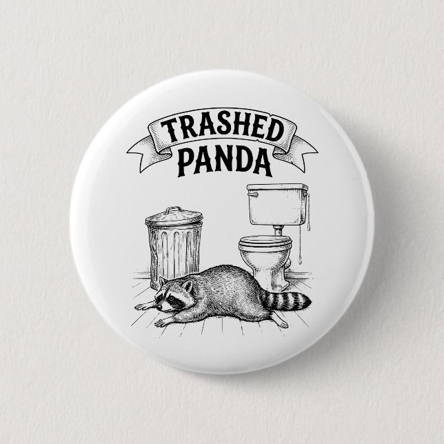 Macaron Rond 5 Cm Trashed Panda Funny Drunk Racoon (Devant)