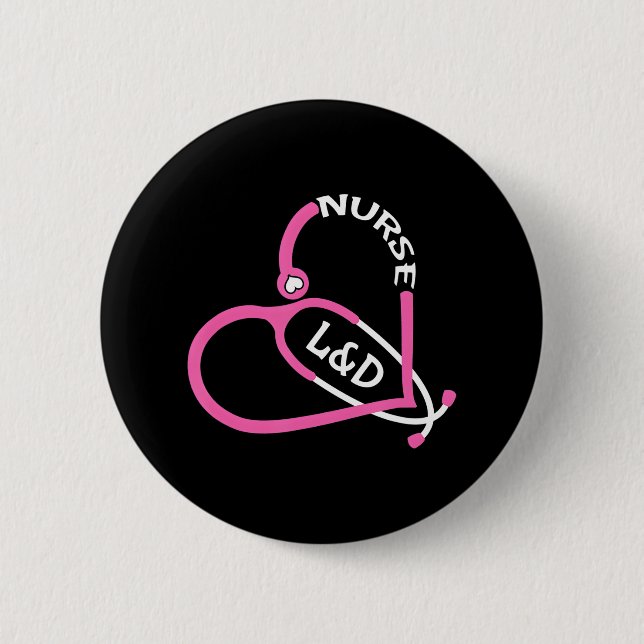 Macaron Rond 5 Cm Travail et prestation Infirmière Stéthoscope Amour (Devant)
