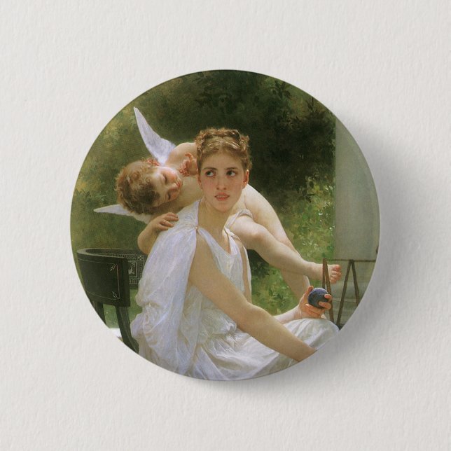 Macaron Rond 5 Cm Travail interrompu par Bouguereau, Portrait d'ange (Devant)