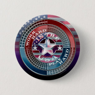 Macaron Rond 5 Cm Travailler dur jouer dur dans le bouton USA