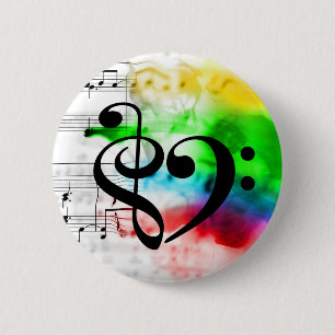 Macaron Rond 5 Cm Tréble Clef Bass Clef Heart Watercolor Sheet Musiq