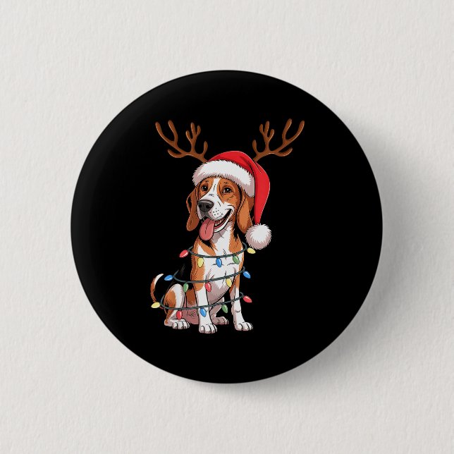 Macaron Rond 5 Cm Treeing Walker Coonhound Dog Christmas Lights Sant (Devant)