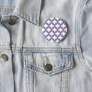 Macaron Rond 5 Cm Trellis blanc et violet, treillis, Quatrefoil