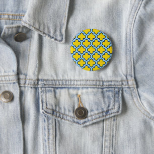 Macaron Rond 5 Cm Trellis jaune et bleu bébé, treillis, Quatrefoil
