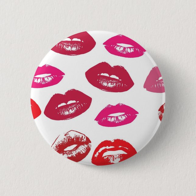 Macaron Rond 5 Cm Trending Kisses motif luscious lèvres roses mwah! (Devant)