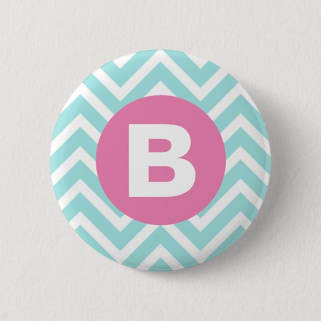 Macaron Rond 5 Cm Trendy Light Blue Chevron Pink Monogram (Devant)