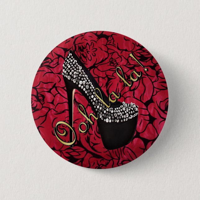 Macaron Rond 5 Cm Tres Chic Rouge Fleurs (Devant)