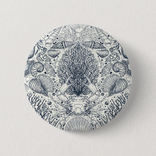 Macaron Rond 5 Cm Trésors de plage, coquillages, crabes, coraux et s